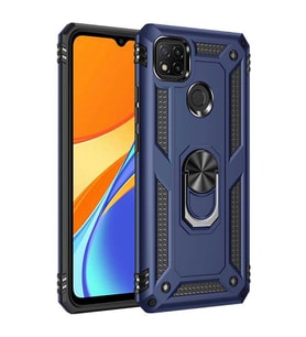 Xiaomi Redmi 9C Kılıf Metal Solid Yüzüklü Standlı Military Ring SRS (Lacivert)