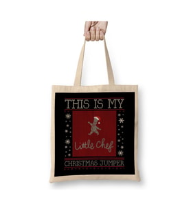 This Is My Little Chef Christmas Jumper Yılbaşı Beyaz Bez Çanta Uzun Saplı Alışveriş Çantası