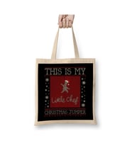 This Is My Little Chef Christmas Jumper Yılbaşı Beyaz Bez Çanta Uzun Saplı Alışveriş Çantası
