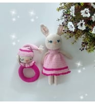Tavşancık Uyku Arkadaşı ve Çıngırak Amigurumi Organik Oyuncak