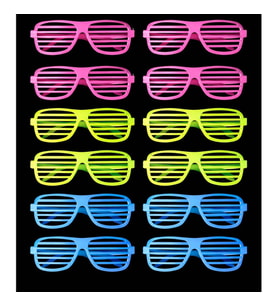 Retro Neon Fosforlu Panjur Gözlük 12 Adet – 80’ler 90’lar Parti Stili (4915)