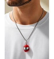 Kırmızı Kask Kolye Paslanmaz Çelik Zincirli 60 cm Unisex Motorcu Kolyesi