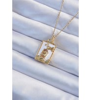 316L Çelik Zincir Altın Renk Beyaz Mineli Tarot Kolye - TJ-BKO9249