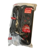 Ayka 3 Lü Darbe (Akım) Korumalı Grup Priz 2 Metre Siyah (2 Adet)