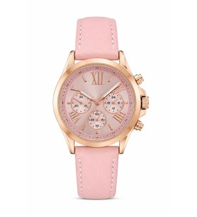 Kadın Kol Saati Pembe Deri Kordon Rose Gold Kasa Pembe Analog Kadran ST-304456