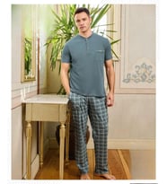 Pijamoni Erkek Düğme Yaka Kısa Kol  Pijama Takımı 6850/99 - 1 Adet (Yeşil)