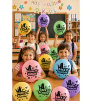 Okulda İlk Günüm 10'lu Makaron Balon Seti Çift Taraflı Back to School Okul Açılışı