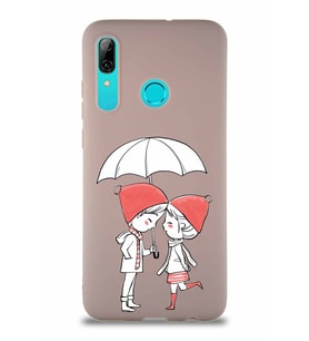 Huawei P Smart 2019 Soft Premier Kapak Aşk Tasarımlı Silikon Kılıf - Pudra (Şeffaf)