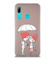 Huawei P Smart 2019 Soft Premier Kapak Aşk Tasarımlı Silikon Kılıf - Pudra (Şeffaf)