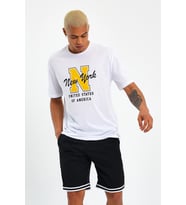 Erkek Bisiklet Yaka Regular Fit N Baskılı Tişort SPR22TS113 (Beyaz)