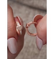 925 Ayar Gümüş Rose Kaplama Kalp Detaylı 15 mm Halka Küpe