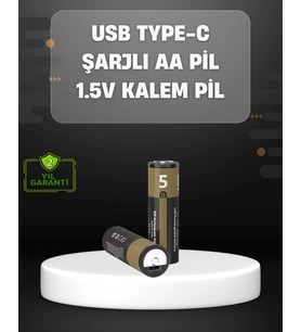 Usb Type-C Girişli Şarjlı Aa Lityum Pil  1.5V Sabit Çıkış  3200Mwh (2'Li Paket)