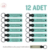 İlk Yardım Kursunu Tamamlayanlara 12'li Set, İsme Özel Deri Hatıra Anahtarlık, Turkuaz & Sütlü Kahve