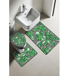 Modern Desenli Dijital Baskı 3’lü Banyo Paspas Takımı Yıkanabilir Kaymaz Tabanlı Klozet Takımı KLZ0051 (Çok Renkli)