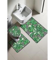 Modern Desenli Dijital Baskı 3’lü Banyo Paspas Takımı Yıkanabilir Kaymaz Tabanlı Klozet Takımı KLZ0051 (Çok Renkli)