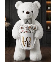 90cm Büyük Beyaz Peluş Ayı 15'li Kırmızı Kalpli Mini Ayıcık Beyaz Gold Love Kutusu Nişan Düğün Sevgiliye Konsept Hediye Seti
