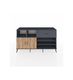 Kronos Konsol 6 Raflı Tek Çekmeceli 2 Kapaklı 176x59x99 Antrasit-Çam/Antrasit