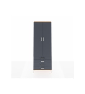 Arges Dolap 2 Raflı 4 Çekmeceli Tek Askılı 88x30x243 Çam-Antrasit