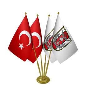 Masa Üstü TSK Türk Silahlı Kuvvetleri Bayrağı Türk Bayrağı Dörtlü Pirinç Direk Masa Bayrak Seti