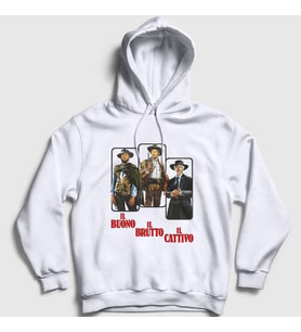 Presmono Unisex Beyaz Cover Film The Good The Bad And The Ugly Kapüşonlu Sweatshirt 252433tt