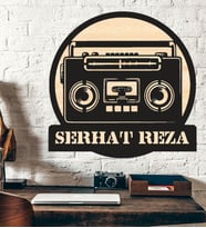 Kasetçalar Radyo Nostalji Temalı Ahşap Duvar Tablo