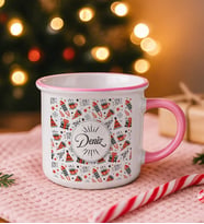BK Gift Kişiye Özel İsimli Yılbaşı Tasarımlı Pembe Emaye Kupa Bardak -11, Arkadaşa Hediye, Yeni Yıl Hediyesi