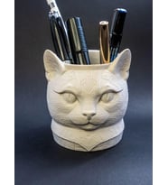 Plastik Kedi Figürlü Kalemlik, Geometrik Desenli