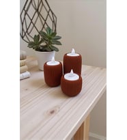 3’lü Tealight Mumluk Seti – Dekoratif Modern Silindir Tasarım-Lüks Tasarım- Dekoratif Işık Seti (Koyu Kahverengi)