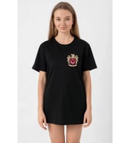 Türk Arma Baskılı Oversize Bisiklet Yaka Günlük T-shirt - Siyah