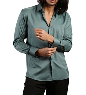 Haki Yeşil Dar Kesim Micro Kumaş Kol Düğmeli Slim Fit Erkek Gömlek - 201-19
