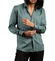 Haki Yeşil Dar Kesim Micro Kumaş Kol Düğmeli Slim Fit Erkek Gömlek - 201-19