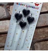 4 ADET SİYAH KALPLİ PASTA MUMU KALPLİ DOĞUM GÜNÜ PASTA MUMU SİYAH PASTA MUMU KALPLİ MUM BLACK CANDLE