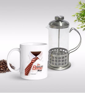 BK Gift Kişiye Özel İlk Babalar Günü Tasarımlı Tasarımlı Kupa & French Press Seti-4 (Model 1)