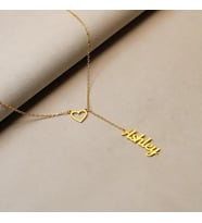 Kişiye Özel 925 Ayar Gümüş Kalp Detaylı İsim Y Kolye (Gold)