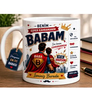 Süper Kahraman Baba Kupası İsme Özel Beyaz Seramik Kupa Bardak 330 ml Kahve ve Çay Kupası