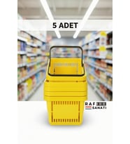 5 ADET / 22 Litre Plastik Market Alışveriş Sepeti Profesyonel Market Mağaza El Sepeti Kırmızı (Sarı)