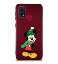 Samsung Galaxy M31 Soft Premier Kapak Mickey Mouse-G Tasarımlı Silikon Kılıf - Mürdüm (Şeffaf)