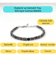 Sertifikalı Rodanit ve Hematit  925 Ayar Doğal Taş Gümüş Bileklik 4mm