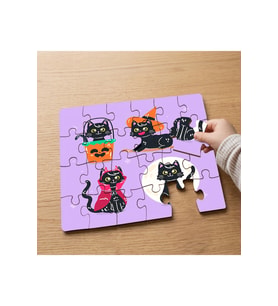 Halloween Kedileri Kolajı Tasarımlı 24 Parça Ahşap Çocuk Puzzle MPK0689
