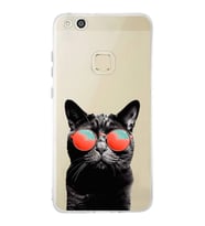 PrintiFy Huawei P10 Lite ile Uyumlu 1mm Slim Fit Kedi 3 050d Baskılı Şeffaf  Kılıf