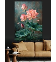 Su Üzerinde Pembe Lotus Çiçekleri Dekoratif Kanvas - Mdf Ahşap Tablo