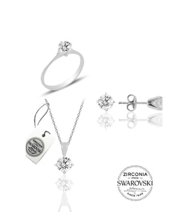 Gümüş Swarovski tek taş modeli üçlü set