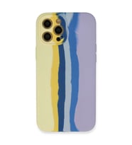 İphone 12 Pro Max Kılıf Ebruli Lansman Silikon - Sarı-lila