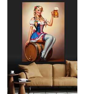 Fıçı Üstünde Pin-Up Kız Dekoratif Kanvas - Mdf Ahşap Tablo