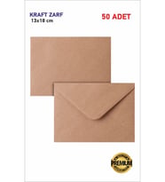 50 Adet 13*18 Kahverengi  Kraft Zarf Davetiye Lüks Tebrik Kartı M