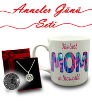 Anneler Gününe Özel Kupa & 100 Dilde Seni Seviyorum Yuvarlak Kolye Hediye Seti (Model 1)