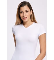 Kadın Likralı V Yaka Kadın T-shirt Beyaz