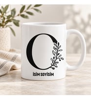Kişiye Özel Baş Harf ve İsim Yazılı Çiçekli Minimalist Seramik Kupa Bardak
