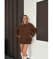 Astarlı yaka detaylı artos ceket kahve st2651019