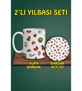 Yılbaşı Temalı Kupa ve Bardak Altlığı Seti